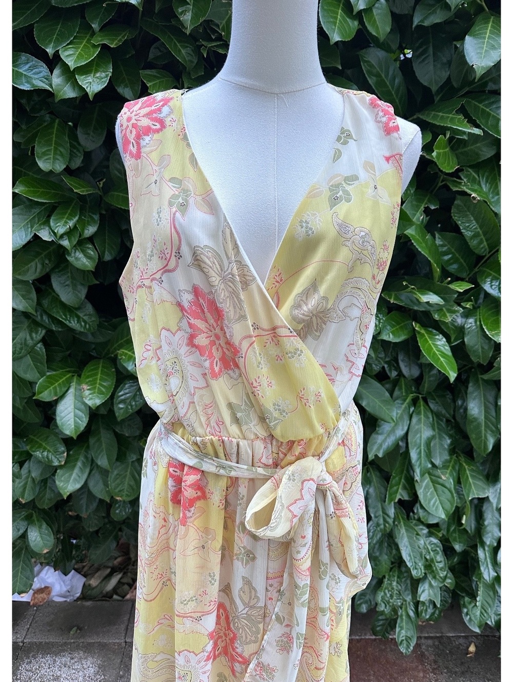 Ellen Weaver Women's Sleeveless Floral Midi Dress with Belt, Size 12